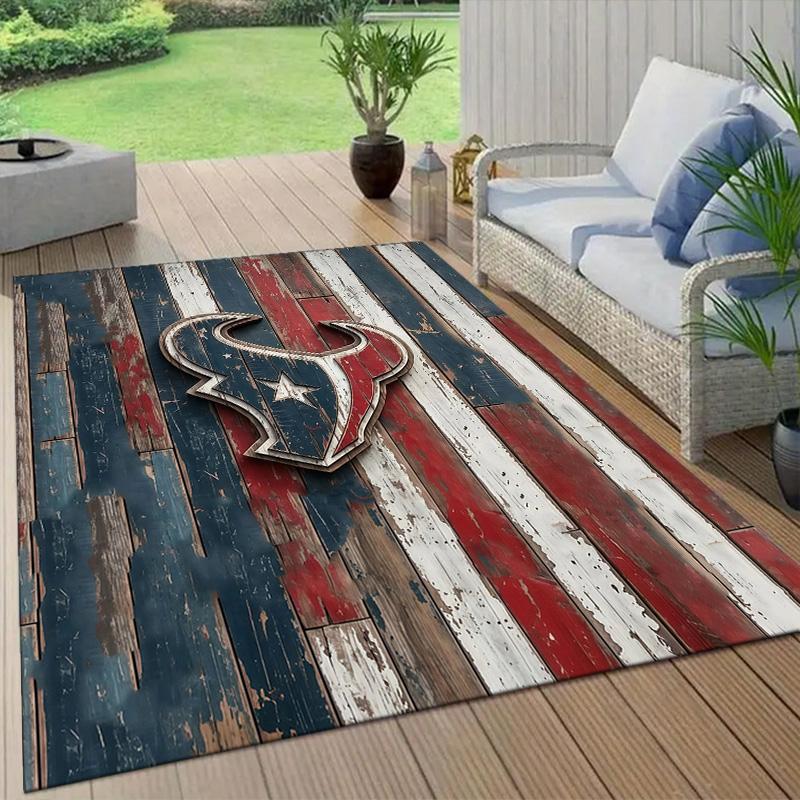 Houston Texans Flannel Pattern Square Carpet,Area Rug,Carpet Rug for Living Room Bedroom Sofa Playroom Decor,Non-slip Floor Mat