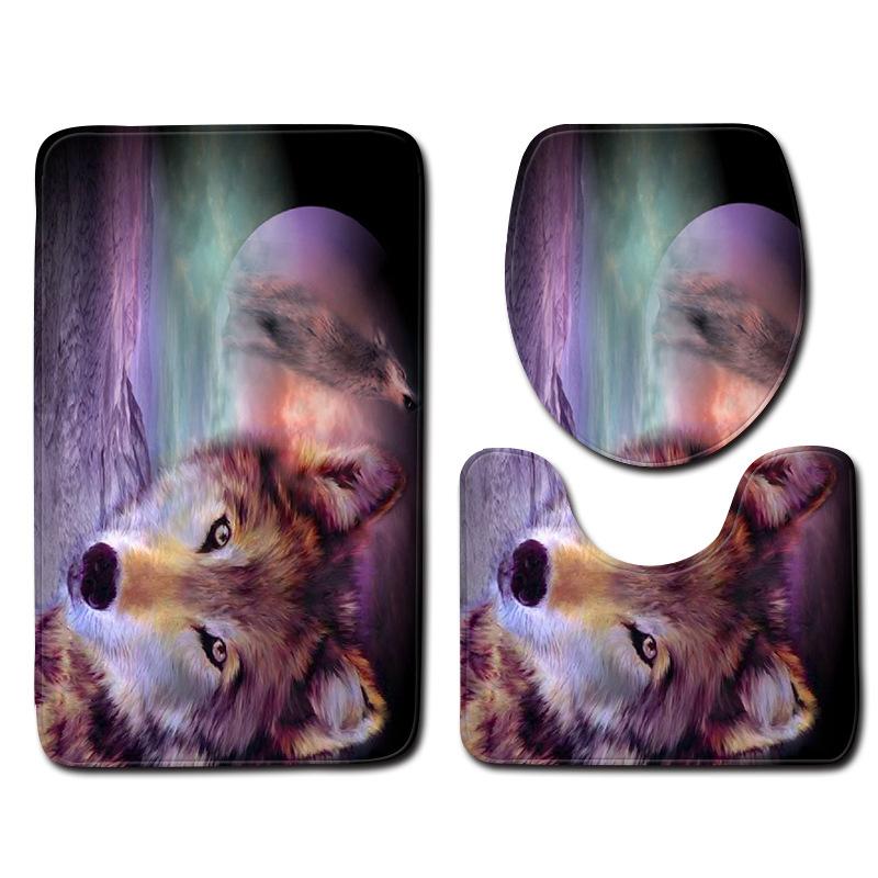 Wolf Badezimmer Toilette Dreiteilig Bodenmatte Fußmatte Badezimmerteppich
