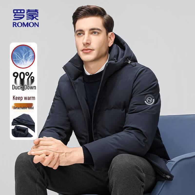 ROMON Men s Detachable Hood Duck Down Jacket 190