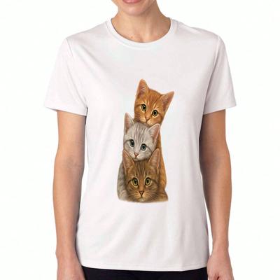 Stacking Cats Unisex Baumwoll-T-Shirt, Premium-Baumwollqualität Druck, Langlebig, Lässige Mode, Süße Kätzchen Katzen Illustration T-Shirt, Entzückendes Haustierliebhaber Top,Ich