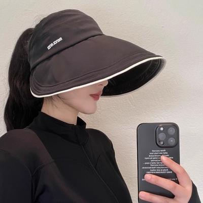 Sunscreen Hat Women Travel Foldable Sunshade Bucket Hat Cycling Big Eaves Vinyl Anti-purple Line Empty Top Sun Hat
