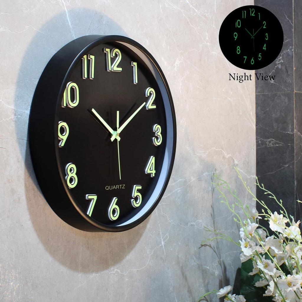 12-Inch Analog Wall Clock – Luminous Night Glow-in-the-Dark Design, Radium Dial, Silent Non-Ticking Sweep