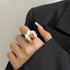 White Iris Flower Enamel Finger Ring Sweet French Irregular Ring Retro Drip Oil Flower Ring  Women