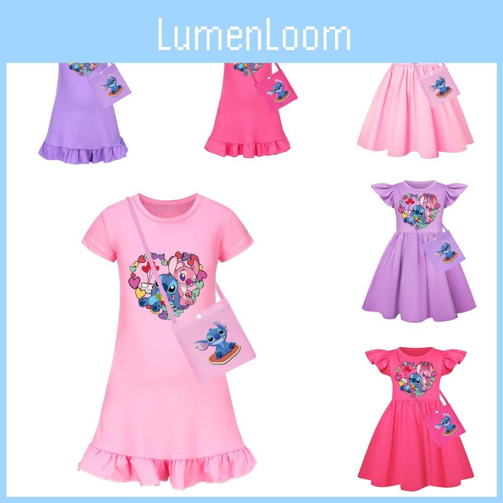 Stitch Girl Pattern Short Sleeve Nightdress With Ruffle Hem For Fashion Kids