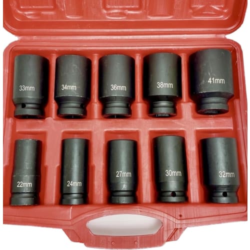 elfoLiz Hex Impact Socket, Deep Socket, Hub Lock Nut, 19mm (3/4 Inch) Drive, Set of 10, with Storage Case, Tool, Automotive Maintenance