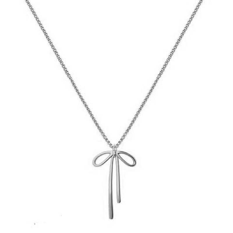 

2026 Trendy Gold Color Bow Pendant Necklace For Women Girls Simple Metal Bowkont Clavicle Chain Necklaces Zircon Gifts медный