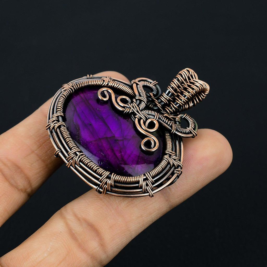 Purple Flash Labradorite Jewelry, 999 Copper Wire Wrapped Pendant Handmade Gemstone Jewelry, Gifts For Wife Brand New Pendant