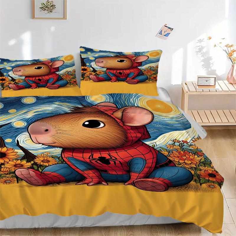 

3pcs Spider-Capybara Duvet Cover Set - Soft & Breathable Bedding, Includes 1 Duvet Cover and 1/2 Pillowcases (No Insert) yy251107186 135x200cm