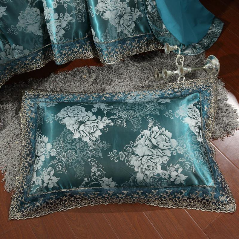 European Satin Jacquard Bedding Set - Lace-Trimmed, 4-Piece Set
