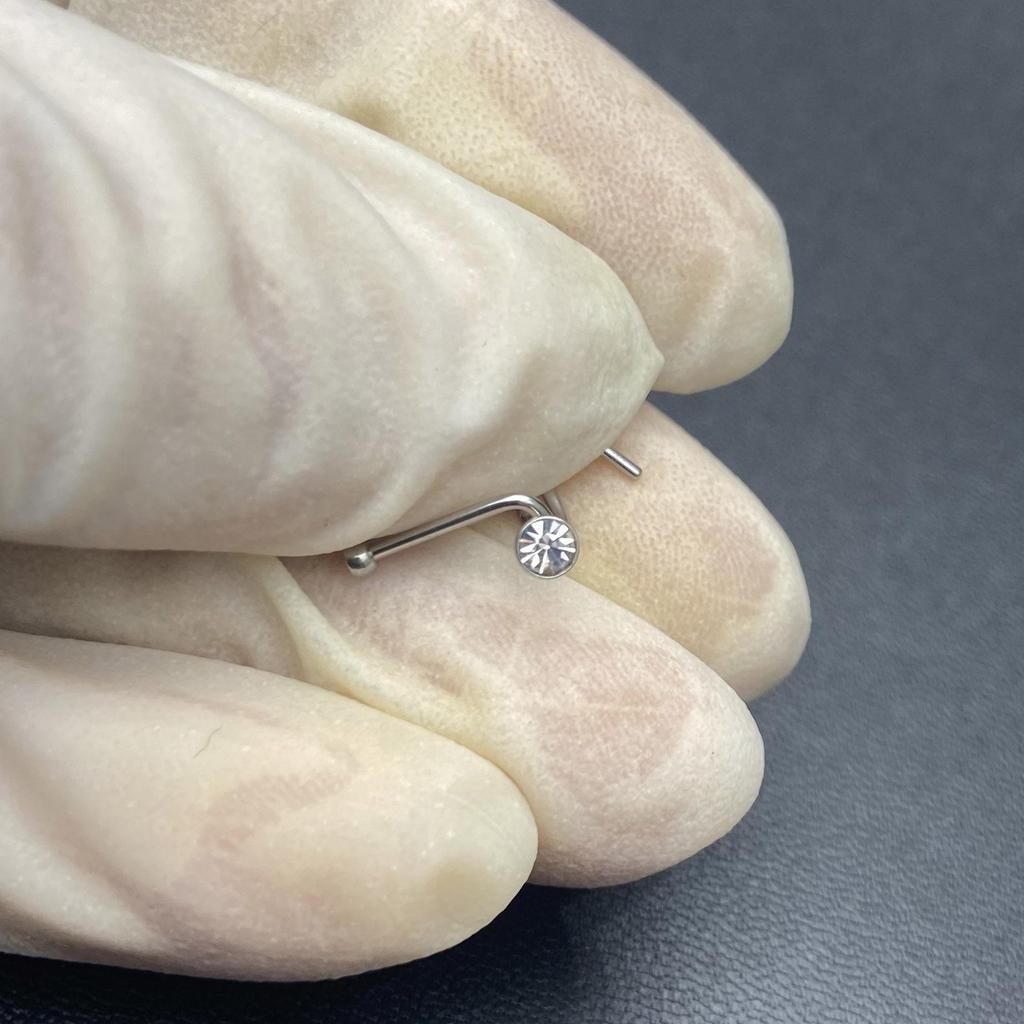 Mini Rhinestone Inlaid Stainless Steel Nose Ring Stud - Straight, L-Shaped, 5-Shaped, Bent Hook Piercing Jewelry.