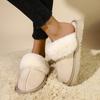 Fashion 2024 Winter Plush Low-top Thick-soled Fur Warm Women's Slippers Flat New Horseshoe Cotton Rubber Roman Toe-cap Slippers Traf