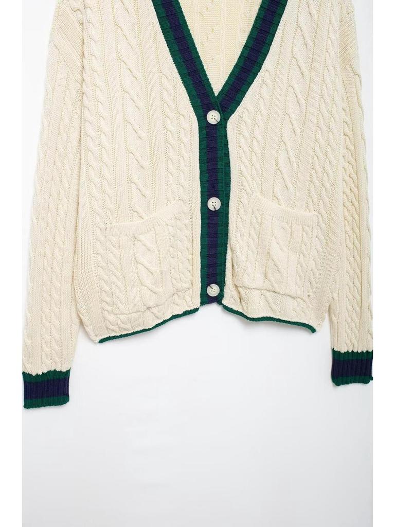 Autumn European & American Women's Street Fashion Cable Knit Cardigan