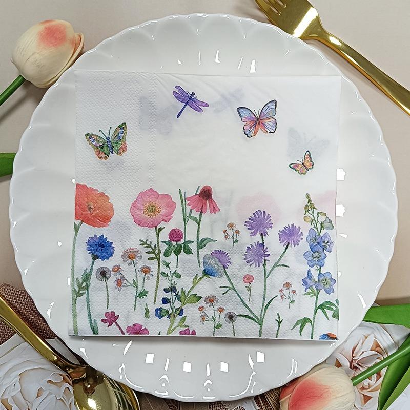 20 buc/pachet 33x33cm Fluture Floare Șervețel de Hârtie De Unică Folosință Cocktail Nuntă Petrecere de Zi de Naștere Pătrat cu 2 Straturi Șervețele de Masă