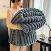 Plush Winter Throw Blanket Faux Rabbit Fur Cozy Fluffy Bubble Soft Warm Thick Furry for Couch Bed Living Room with Stitching