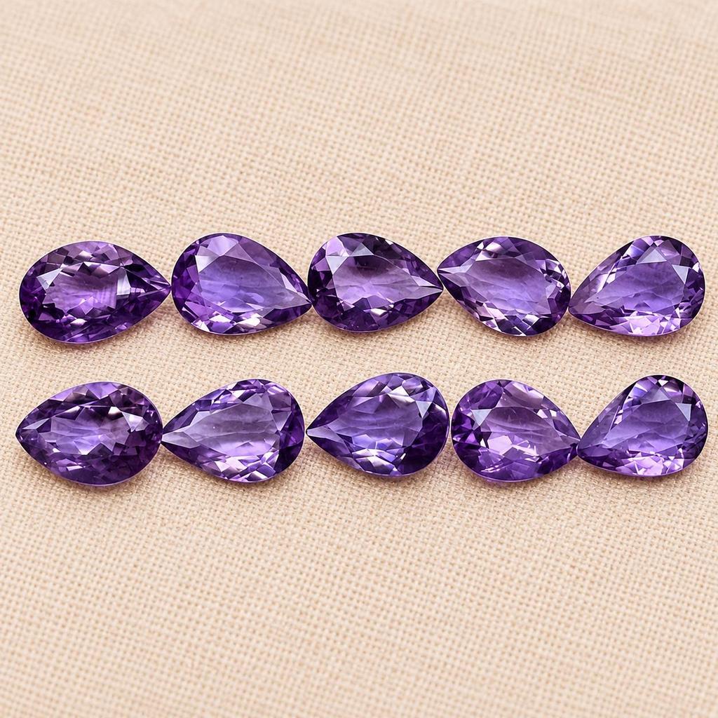 10Pcs 8x12mm Pear Brazilian Amethyst Faceted Loose Gemstones for Jewelry Making