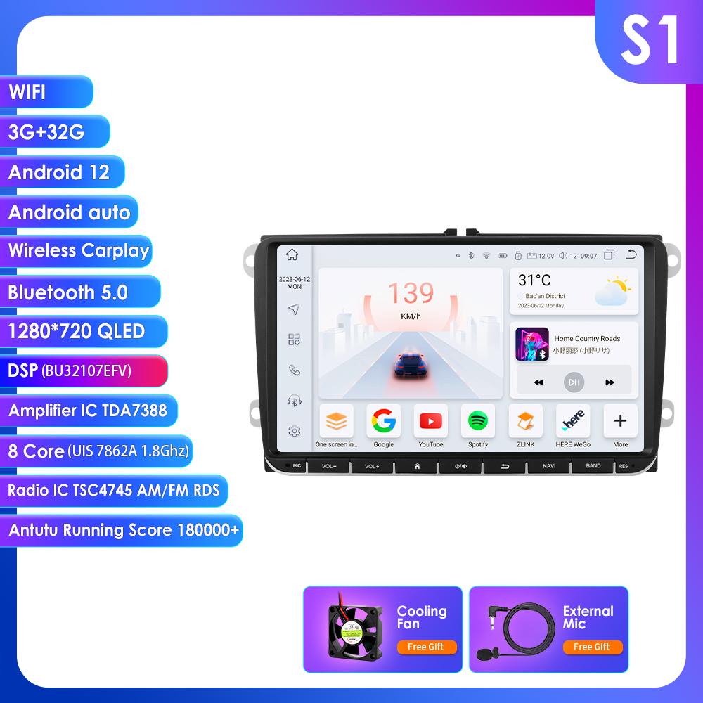 

Hizpo Carplay 4G 9 дюймов 2Din Android 13 автомобильный мультимедийный проигрыватель для Volkswagen Skoda Octavia Golf 5 6 Touran Passat Polo Jetta интеллектуальное авторадио S1 8Core 3G 32G