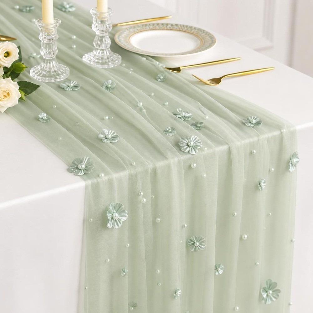 Romantic Tulle Table Runner Polyester Lace Table Runner New Sheer Table Cover For Table Decoration