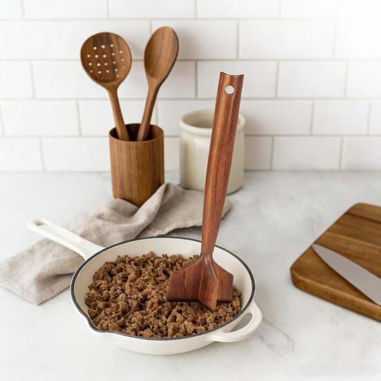 Wooden Meat Masher Potato Crusher Heavy-Duty Mincing Tool for Ground Meat Burgers Vegetables BPA-Free Essential Kitchen Utensil for Home Cooking