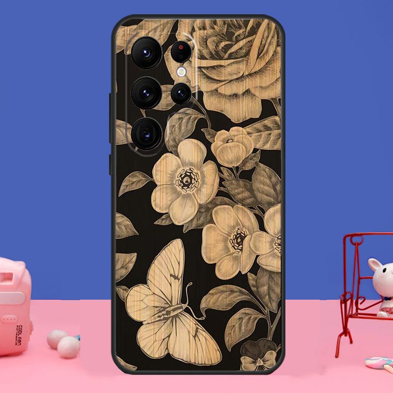 Tree Flower Bamboo Wood Cover For Samsung Galaxy S24 S23 S22 S21 S20 FE Ultra Plus S8 S9 S10 Note 10 20 Ultra Case