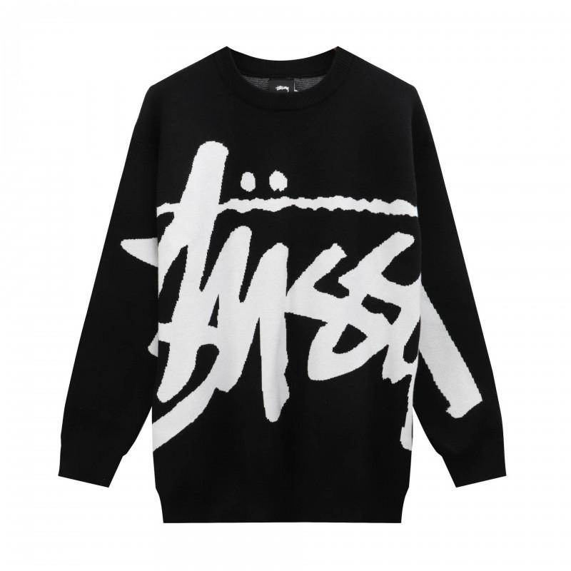 Unisex Baumwollstrickpullover mit geschwungenem Buchstabenaufdruck Lockerer Schnitt Langarm Herren Damen Jugendliche Freizeitkleidung