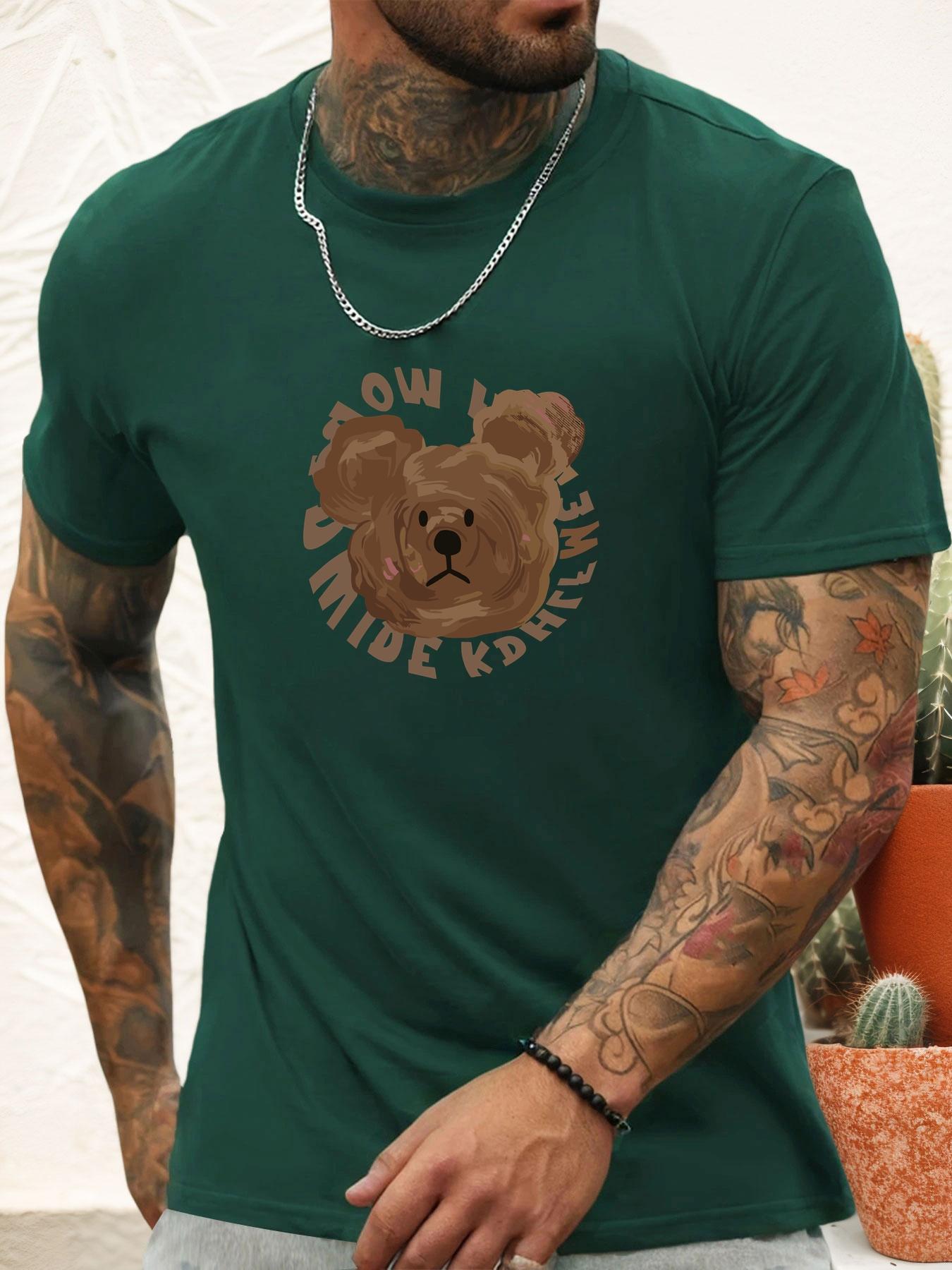 

Short Sleeve TShirt Brown Bear Mens 100 Cotton Pattern Printed Shirt Summer Round Neck Breathable Casual Fashion Cool Tee 3XL