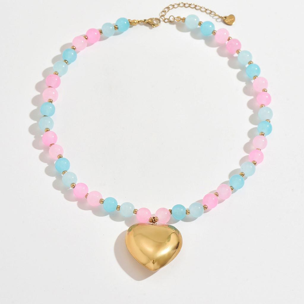 Bohemian Heart Necklace For Women With Glass Beads Summer Beach Vacation Accessory