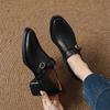 Krazing Pot Cow Skin Autumn Winter Shoes Chunky Heels Size 43 Size 42 Round Toe Zipper Deep Mouth Retro Fashion Pumps