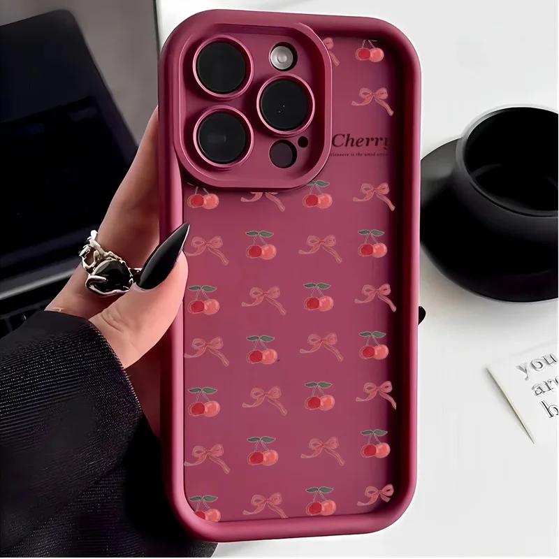 Phone Case For Motorola Moto Edge 50 Pro Fusion 40 NEO G84 G35 G85 5G G22 G32 G52 G30 G60 Cover Cherry Fruit Bow Silicone Funda