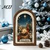 Farmhouse Christmas Tree Decorations Vintage Arched Wooden Wall Art, Double Layer Wood Framed Sign, Bedroom Winter Ornaments Xmas Print Hanging Decor