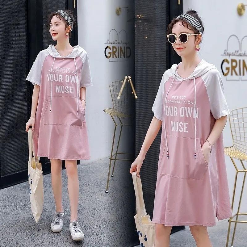 

Летняя одежда для беременных новое платье модная толстовка с капюшоном и короткими рукавами одежда для беременных вне моды юбка XXXL recommends 165-92.5 kg