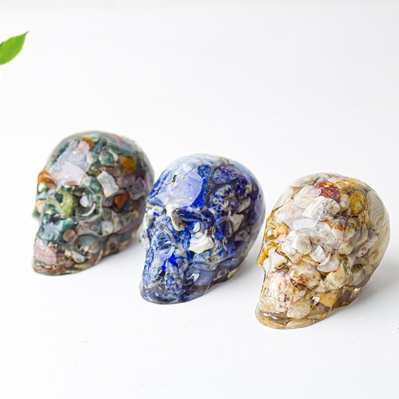 Crystal Resin Skull Decor With Natural Stones For Office And Home Tabletop Display