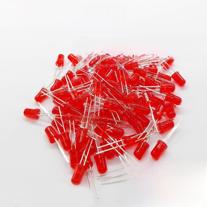 5mm Red LED Diode, High Brightness, Short Leads [Pack of 100]