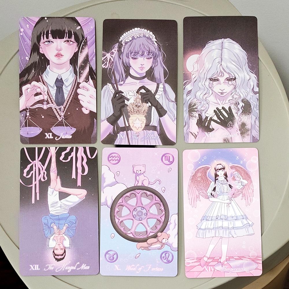 Kawaii Anime Tarot Deck 10.5*6cm - 78 Cards Coquette Aesthetic Pink Pastel Manga Tarot Cards - "HORANG NAVI" Double-embossed