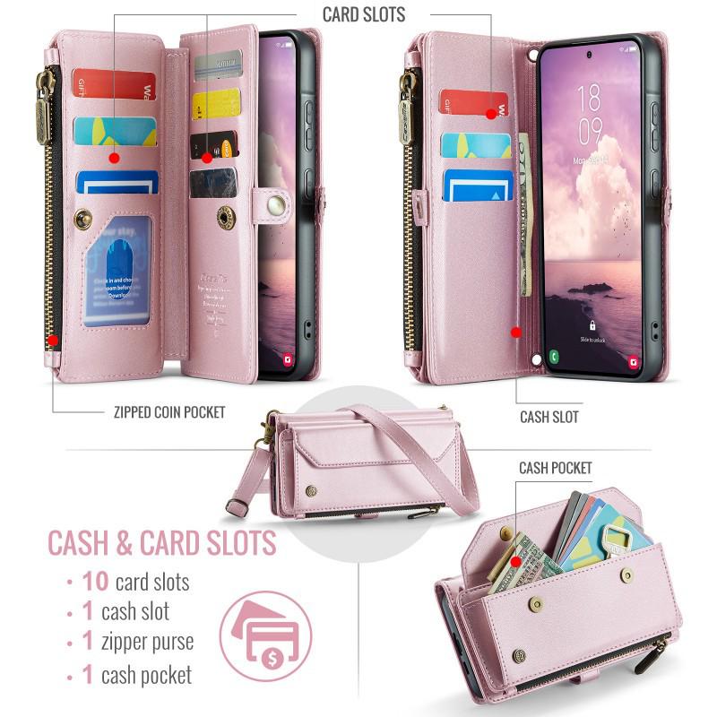 Multi-Functional Leather Crossbody Case for Samsung A72/A12/A13/A24/A33/A57 with Card Slot and Shoulder Strap