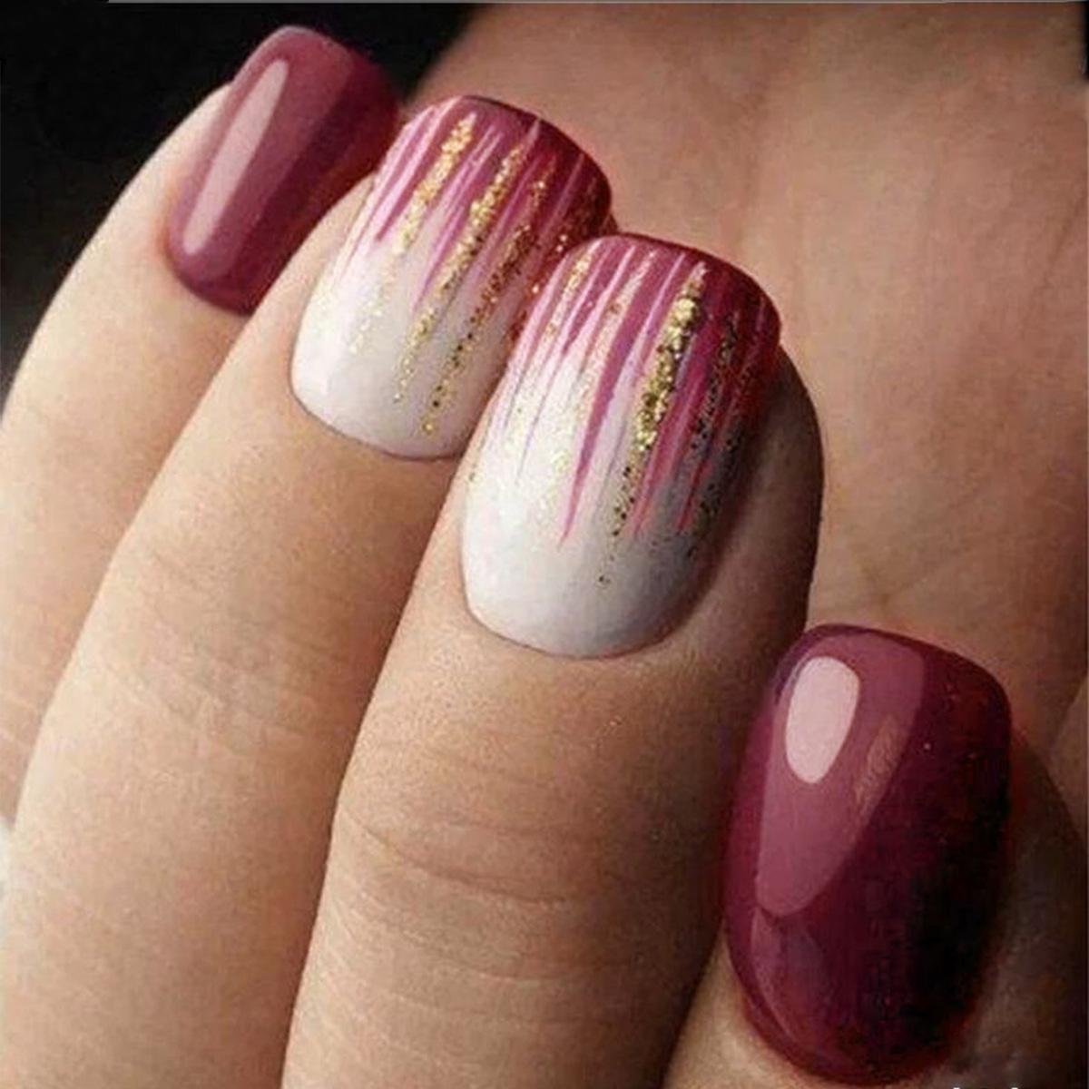 

Flashy French Manicure Spicy Girl Stripe False Fingernails - 24 pcs Glue Model