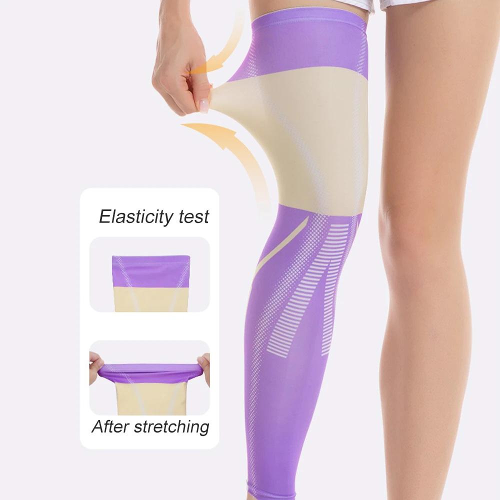 1 Pc Full Leg Compression Sleeve Long Knee Pads, Sports Uv Leg Brace With Anti-Slip Silicone Strips, Running Basketball Football