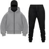 2025 Unisex Autumn Solid Color Double Hood Sweatshirt Set - European & American Style, Personalized Unique Design
