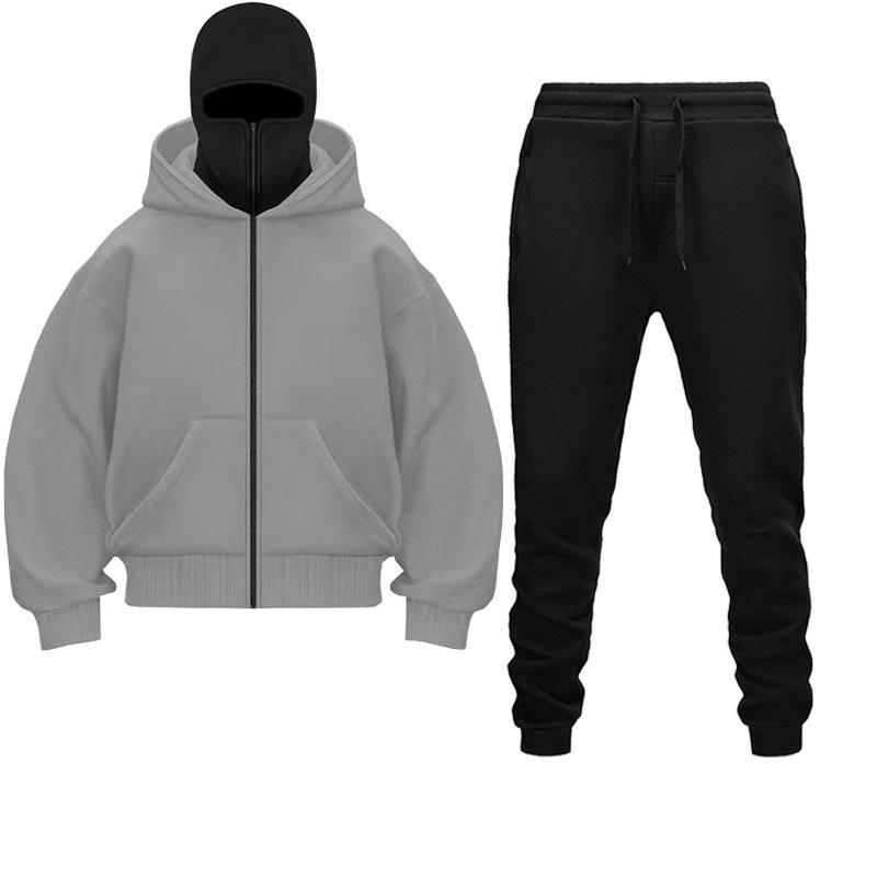 2025 Unisex Autumn Solid Color Double Hood Sweatshirt Set - European & American Style, Personalized Unique Design