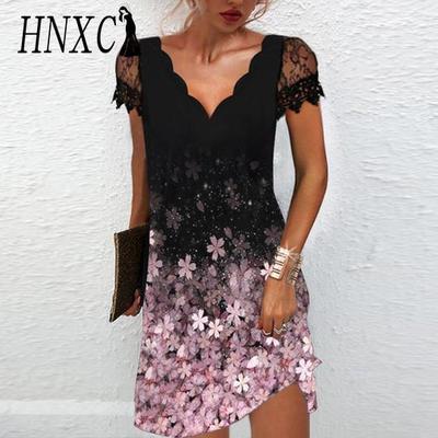 HNXC Damskie Modne Letnie Wiosenne Sukienki Codzienne z Krótkim Rękawem i Dekoltem w Serek