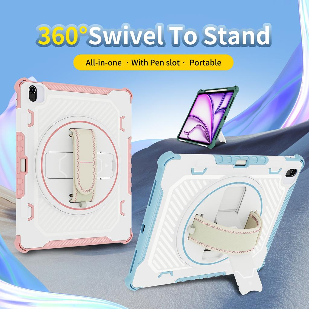 For iPad Air 13 (2025)/(2024) Case Kickstand PC+TPU Shockproof Tablet Cover With Hand Strap