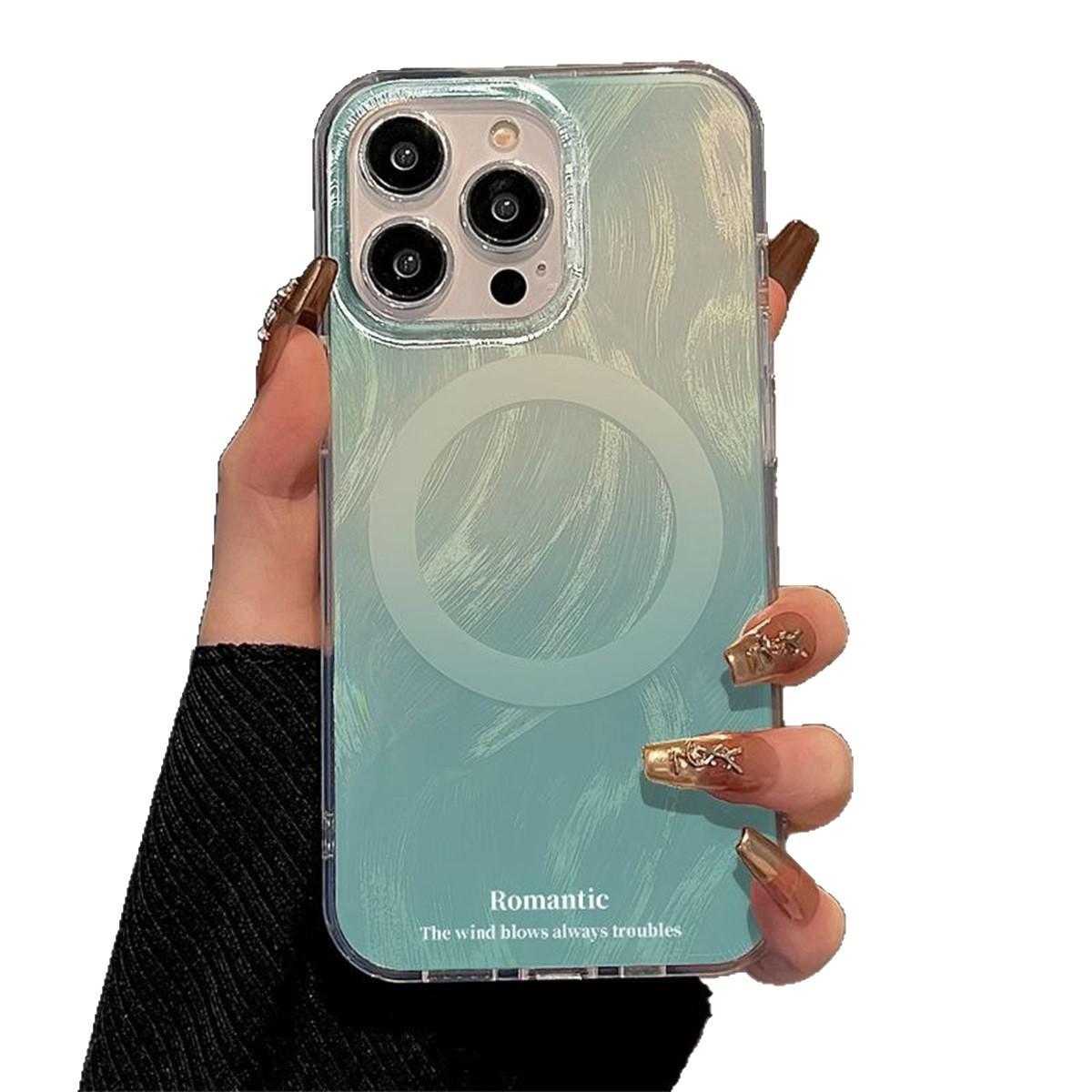 

Double Layer IMD Feather Yarn Magnetic Phone Case, Solid Color Gradient Phone Case, Magnetic High-end Ins with Bracket, Silicone Case For iPhone 16PROMAX