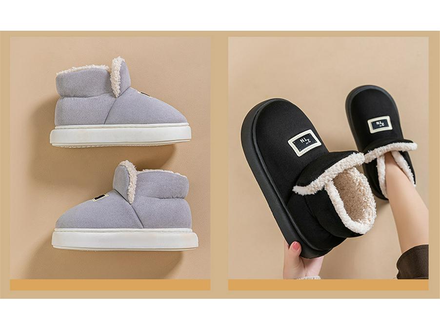 Women's High-Top Velvet-Lined Cotton Slippers, Non-Slip, Warm, Thickened for Winter, Suitable for Indoor & Outdoor Use