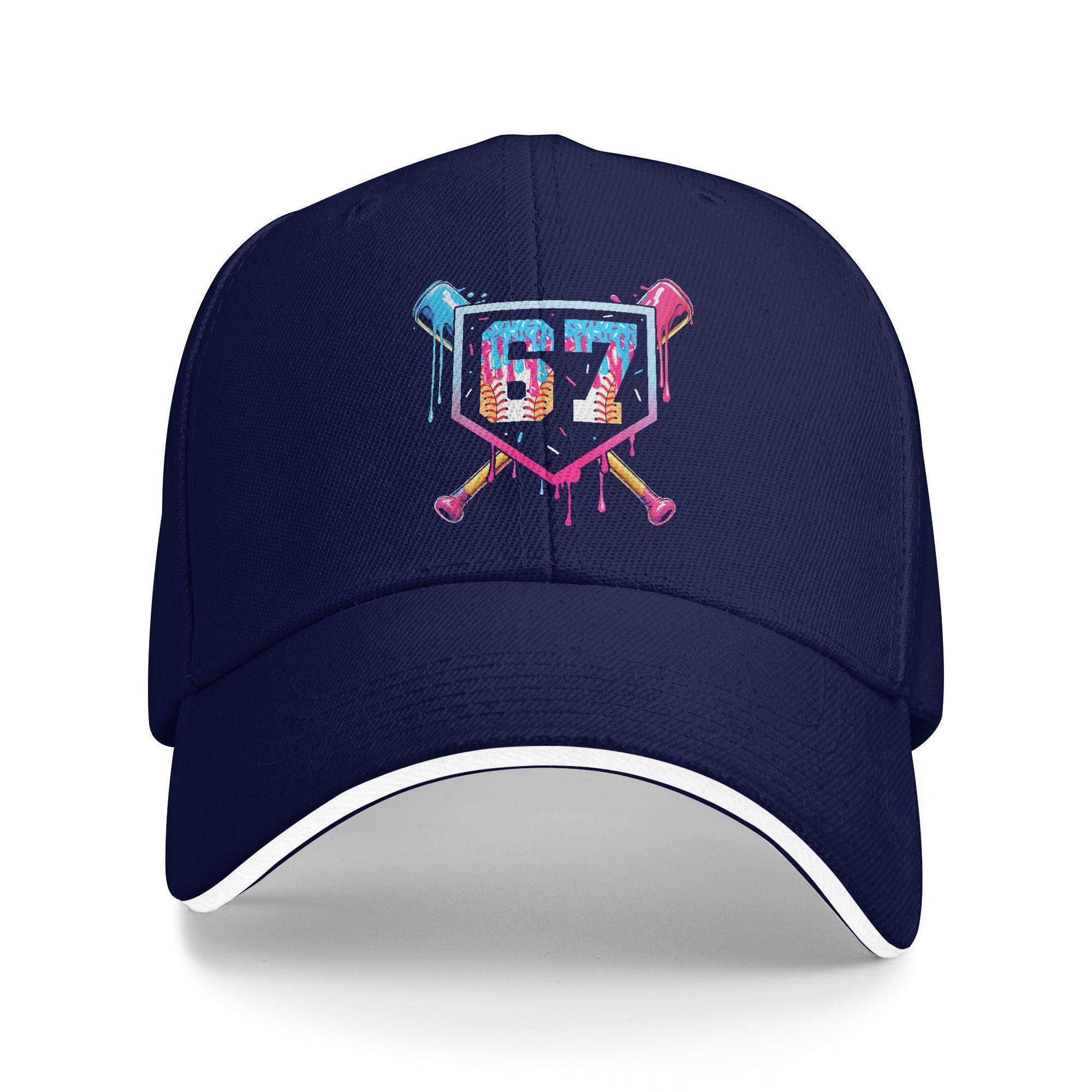 Baseball Ice Cream Drip Number 67 Player 67th Birthday Baseball Cap Trendy Men Women Trucker Hat Design Running Baseball Caps As Picture