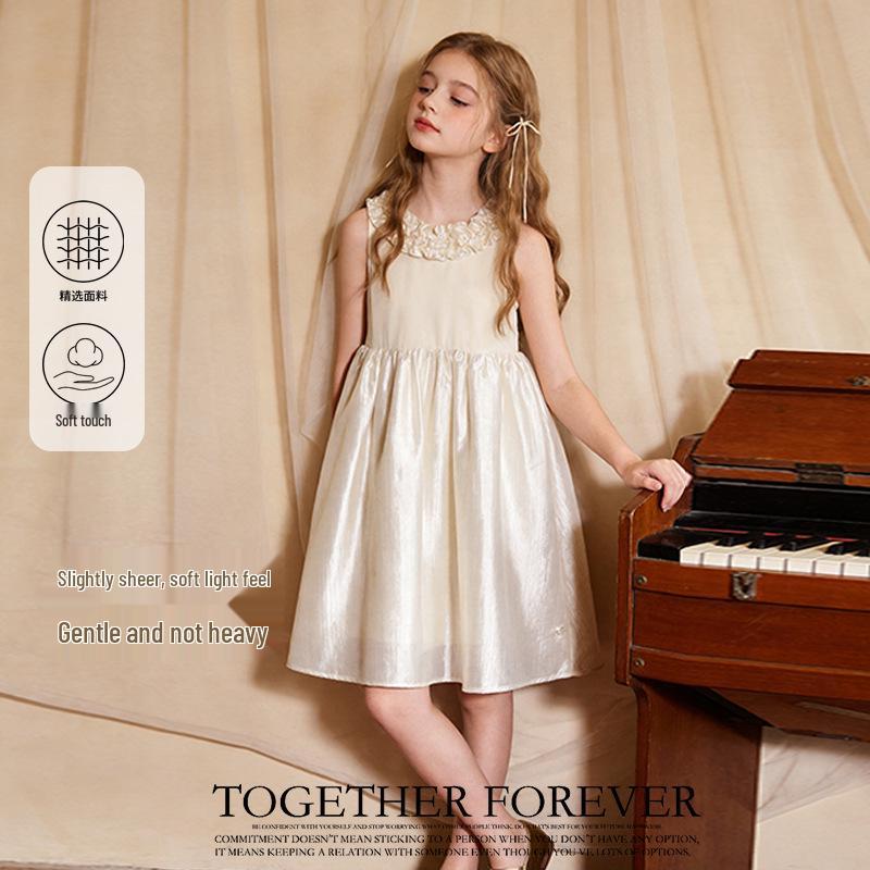 Girls' Korean Style Summer Princess Dress with Lace Collar