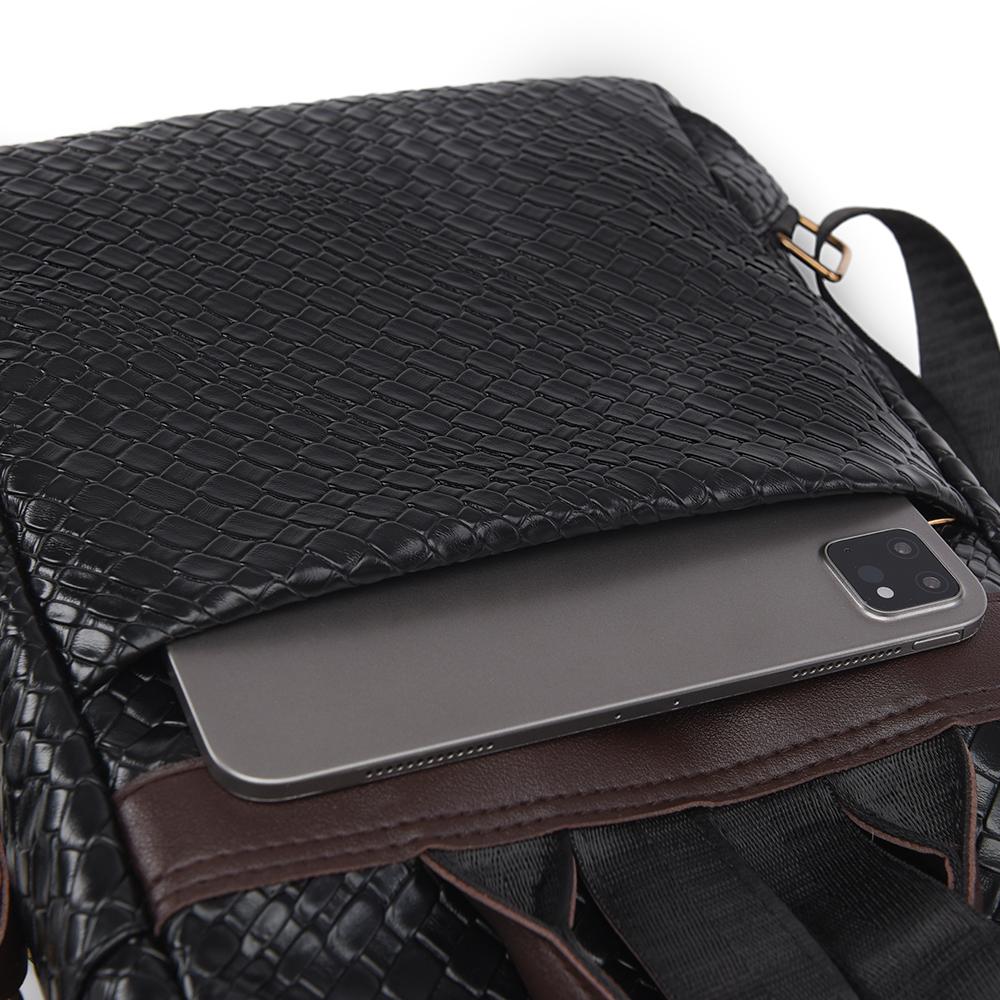 Gewebter Rucksack aus weichem Leder für Damen, großes Fassungsvermögen, Farbkontrast, Mehrzweck-Reiserucksack