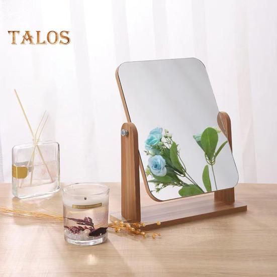 360 Degrees Rotatable Makeup Mirror with Wooden Base High Clarity Men Women Desktop Vanity Mirror Portable Travel Rectangle Cosmetic Mirror