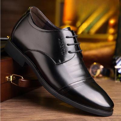Old Man's Head Korean Edition Breathable Inner Height Increase 6CM Men's Shoes Leather Shoes Business Formal Lace Up Men's Leather Shoes