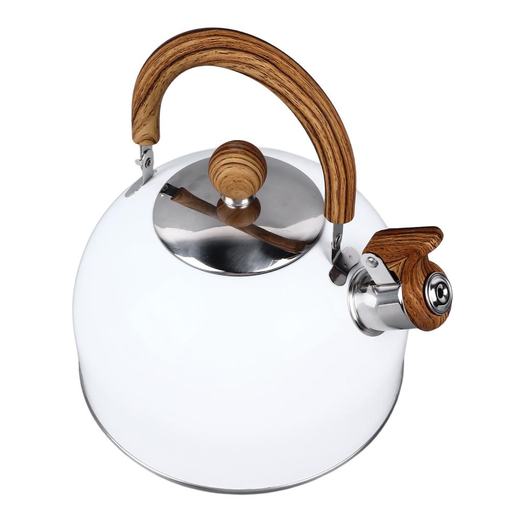 2.5L Stainless Steel Whistling Kettle Thicken Rust Prevention Universal Water Kettle Flat Bottomed Kette White