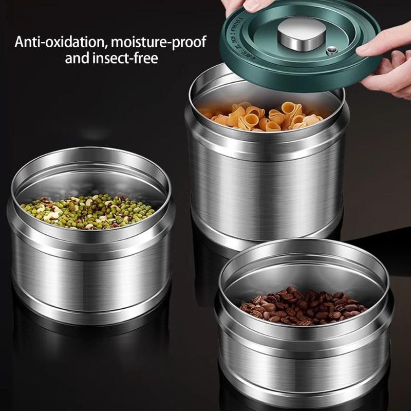 Vacuum Seal Container With 304 Stainless Steels Construction Kitchen Canister Metal Dry Goods Storage Organiser