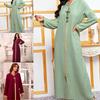 Women Muslim Fashion Loose Dress Ramadan Eid Abaya Dubai Turkey Islam Hand Stitch Drill Cowl-Neck Pullover Clothing